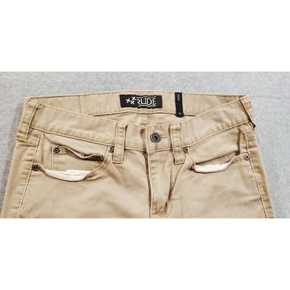 Rude Khaki Washed Tan Skinny‎ Fit Jeans 28" Waist, 30" Inseam - Picture 3 of 4